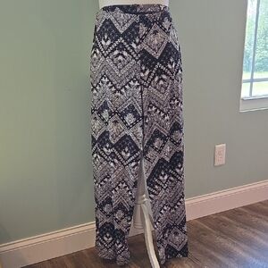 AB Studio Black, Grey and White Patterned Wide Leg Pants Women's Size XL